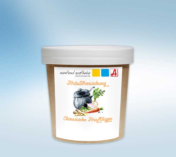 Kräutermischung Chinesische Kraftsuppe in einem braunen Pappbecher