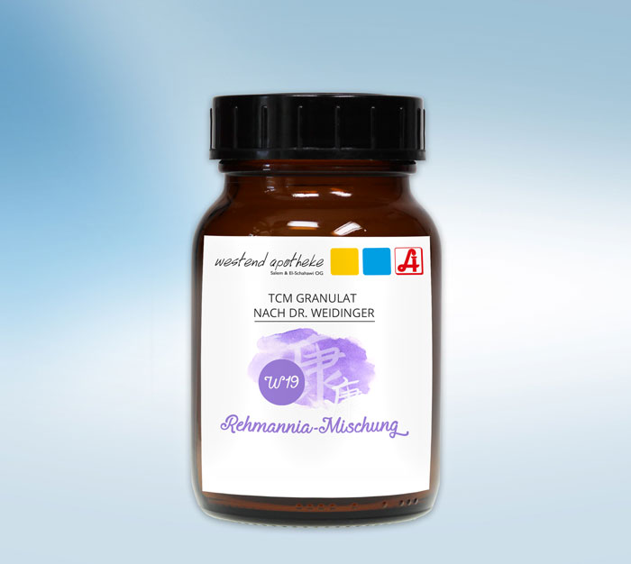 Weidinger Mischung W19 "Rehmannia Mischung" in einem braunen Glastiegel